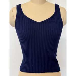 Women dlp v-neck front & back ribbed stretchy Tank sweater Top Size M Blue